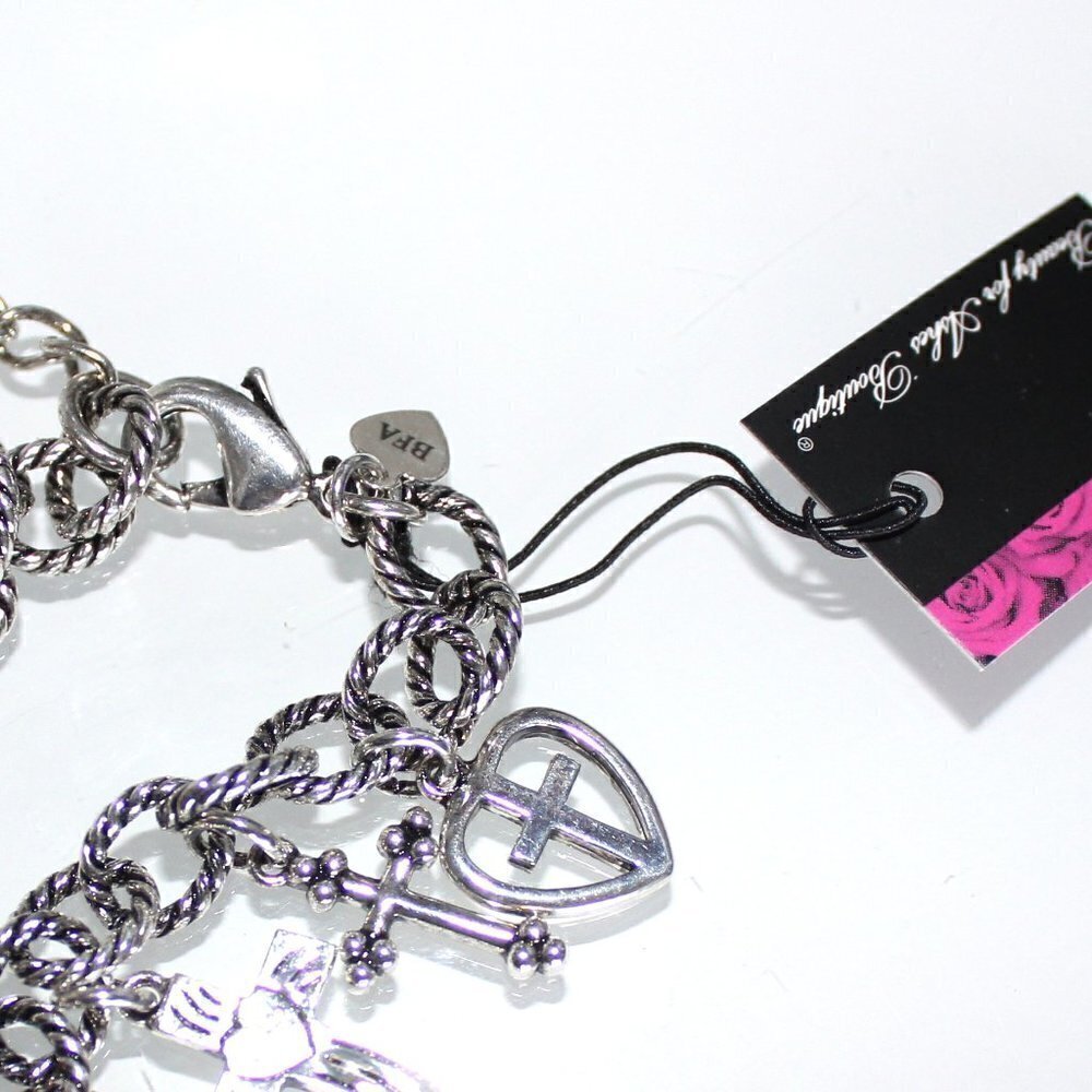 BFA Womens Girls Multi Ornate 11 Cross Charms Link Silver Heart Love Bracelet - Picture 2 of 13
